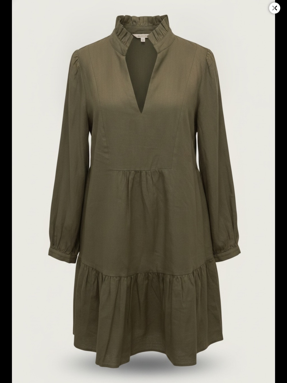 Tuckernuck Olive Green Ruffle Collar Tiered Dress Size M